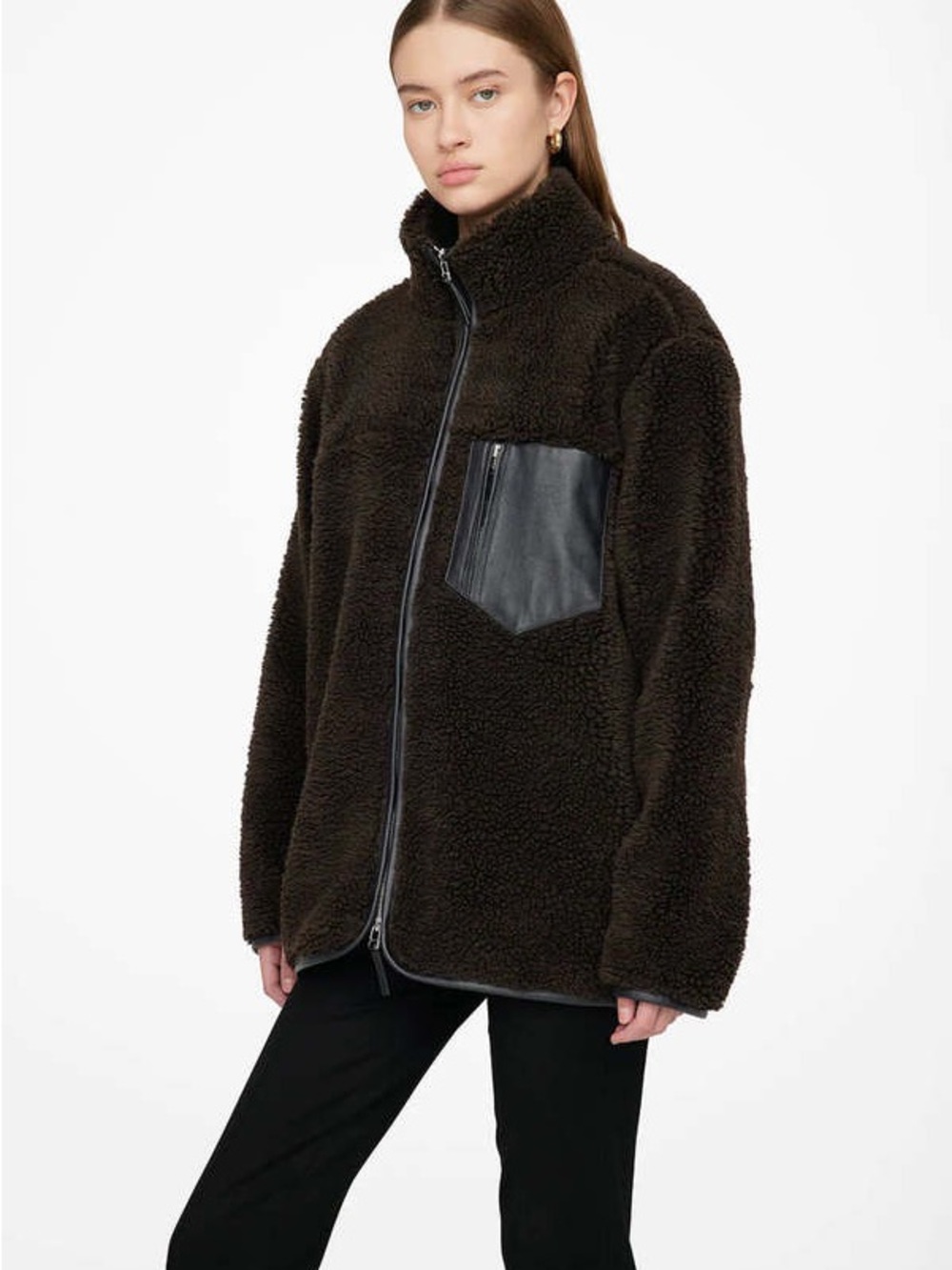 Anine Bing Ryder Sherpa Jacket in Dark Brown
